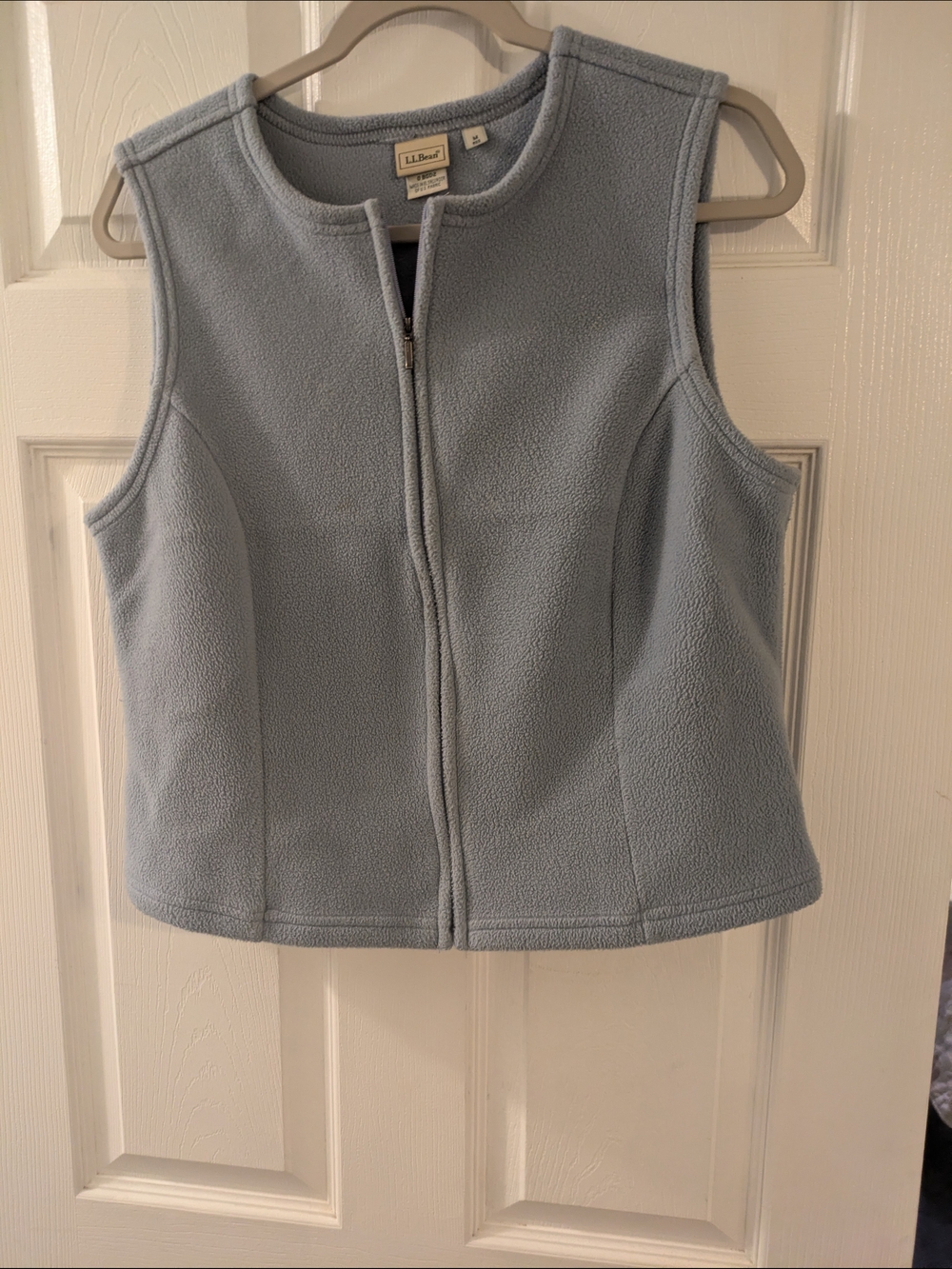 L.L. Bean Women’s Collarless Fleece Vest Light Blue Full Zip Size M